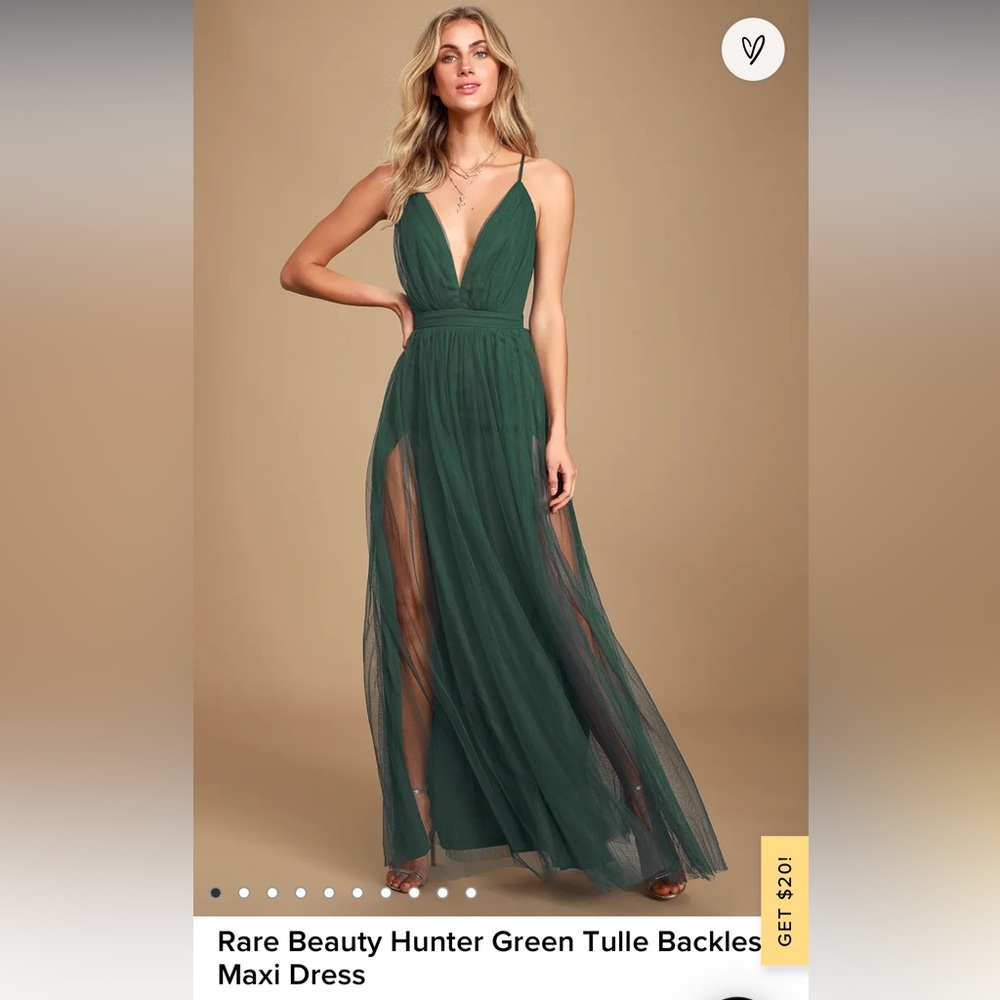 Lulu’s Rare Beauty Hunter Green Tulle Backless Maxi Dress